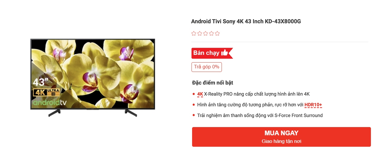 Tivi Sony 4K 43 inch KD-43X8000G