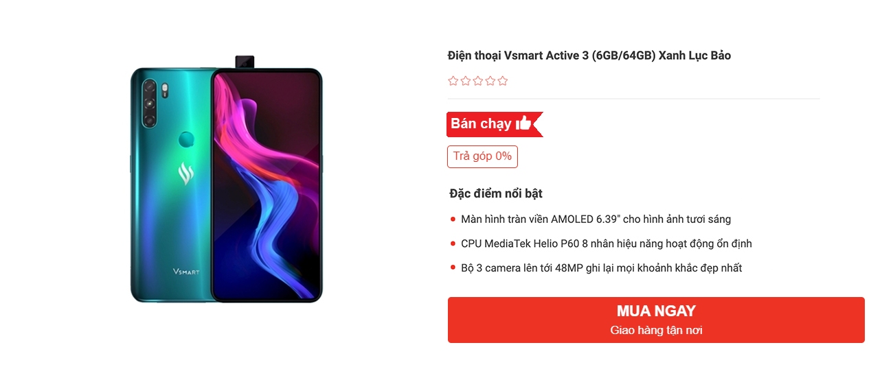 Vsmart Active 3 (6GB/64GB) Xanh Lục Bảo giá rẻ tại Nguyễn Kim