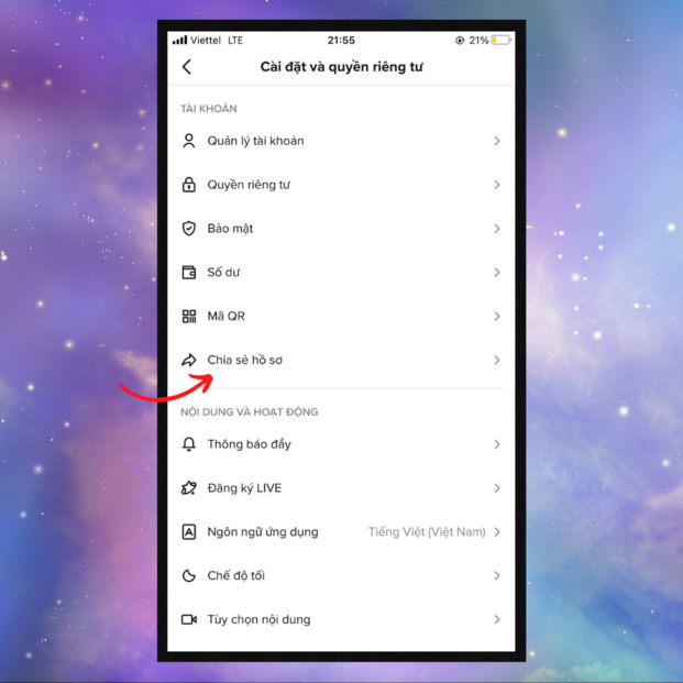Tiếp theo chọn mục “Chia sẻ hồ sơ”
