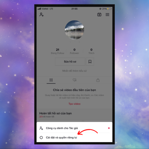 Sau đó lựa chọn cài đặt và quyền riêng tư