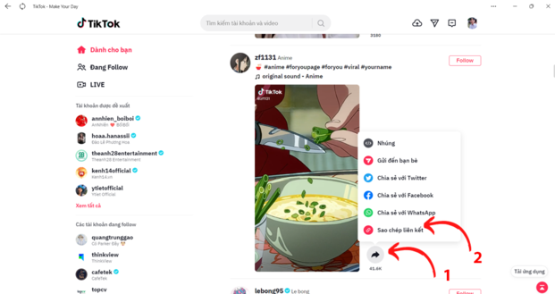 Mở một video bất kì sau đó nhấn vào biểu tượng chia sẻ và sao chép liên kết