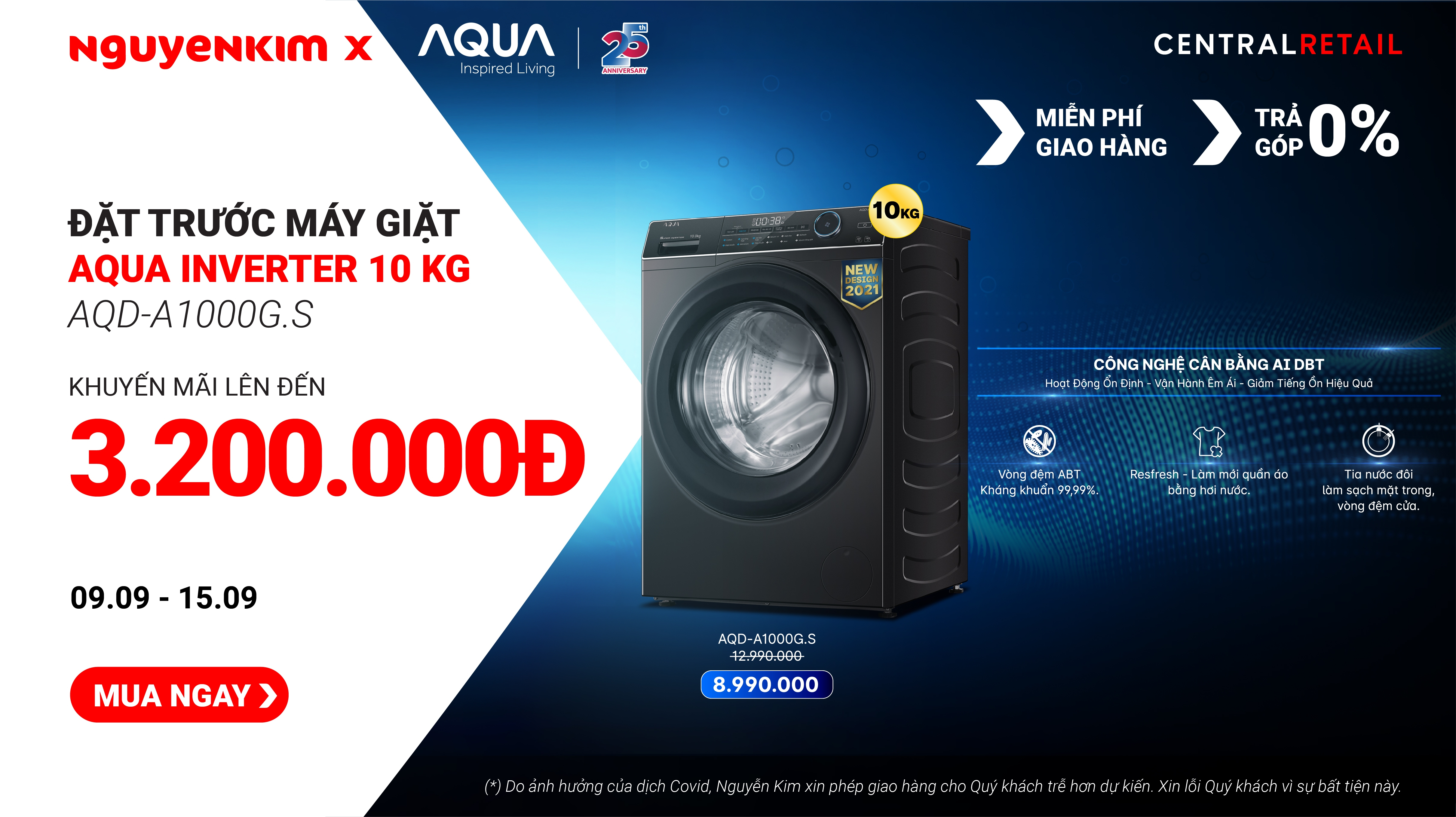 Đặt trước máy giặt Aqua với mức giá ưu đãi tại Nguyễn Kim