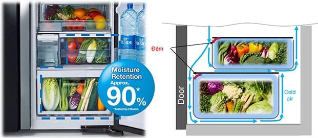 Ngăn rau củ quả trên tủ lạnh Hitachi