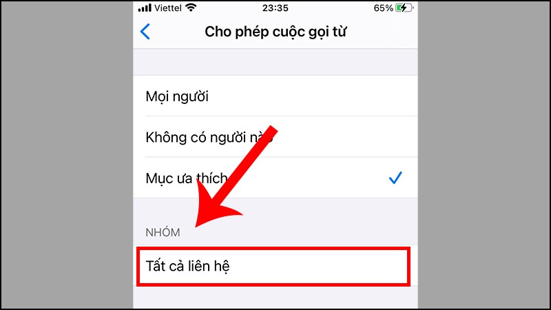 Chỉ cho phép những cuộc gọi trong danh bạ iPhone gọi đến chặn hết cuộc gọi ngoài danh bạ