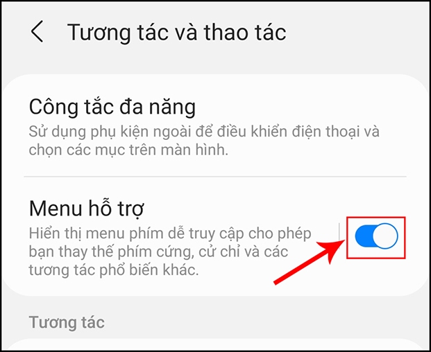 gạt nút tròn sang phải để hoàn tất bật phím Home ảo