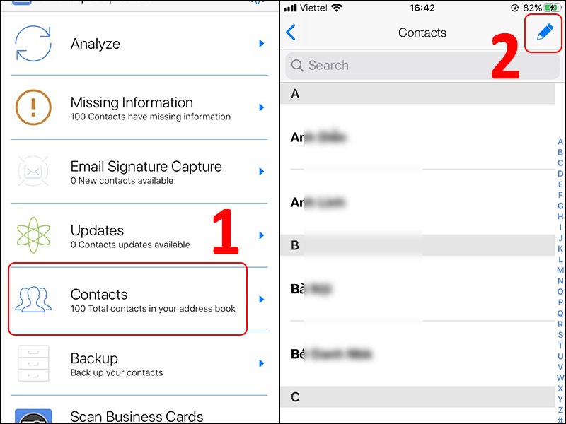 Chọn mục Contact để chỉnh sửa xóa danh bạ trên iPhone