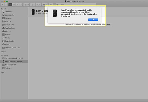cập nhật hoàn tất và khởi động lại điện thoại