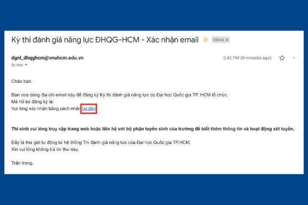 Xác nhận email đăng ký tài khoản thi ĐGNL