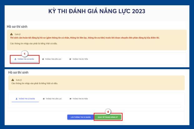 Đăng ký những thông tin cá nhân, liên hệ và thông tin ưu tiên