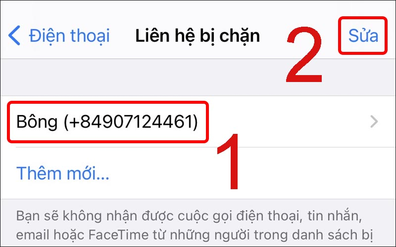 Chọn thuê bao số điện thoại bị chặn trên iPhone