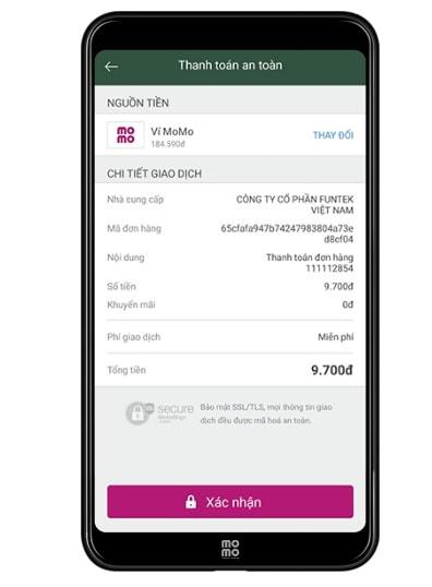 Đăng nhập vào app Momo để xác nhận thanh toán