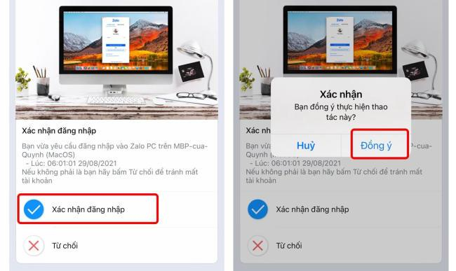 Xác nhận đăng nhập Zalo trên điện thoại