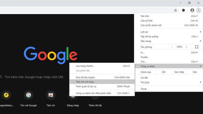 Truy cập mục Tiện ích trên Google Chrome