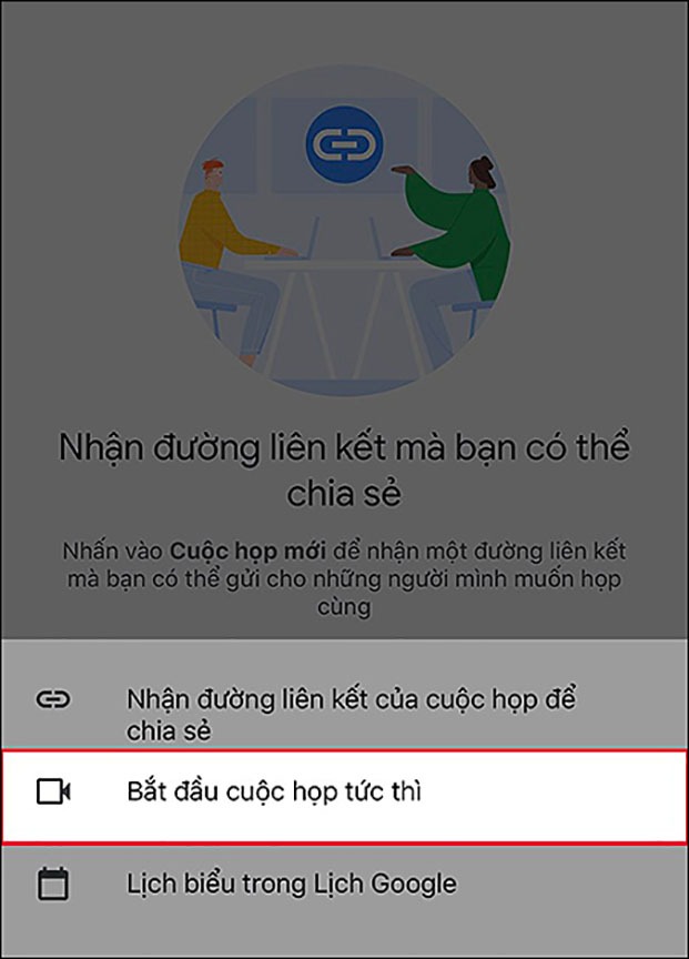 Để bắt đầu cuộc họp bạn chọn Bắt đầu cuộc họp tức thì
