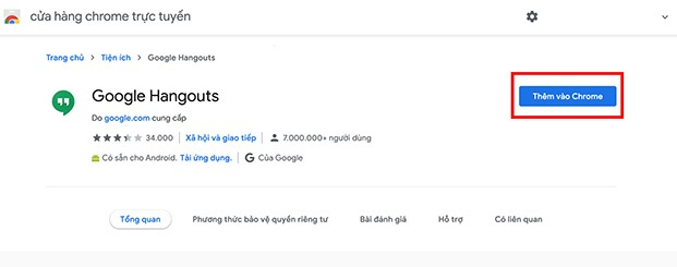 Cài đặt tiện ích Google Hangouts bằng Google Chrome