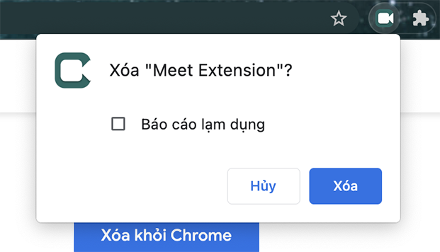 chọn “Xóa” là có thể gỡ cài đặt Google Meet trên máy tính