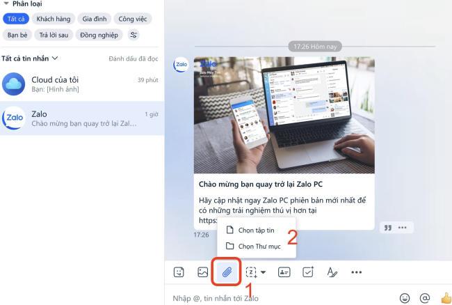 Cách gửi tệp qua Zalo trên MacBook