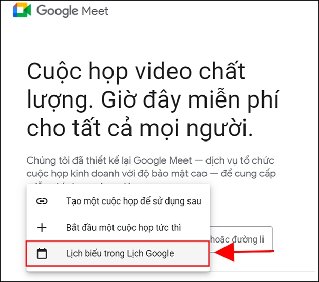 Để lên lịch cuộc họp và lớp học bạn hãy chọn vào mục Lịch biểu trong lịch Google