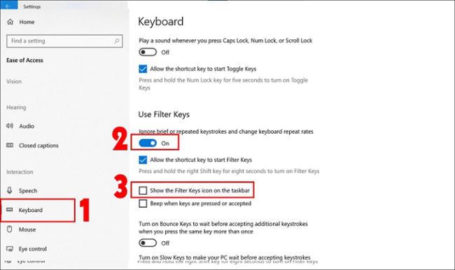 Tùy chỉnh các chức năng trong mục Keyboard