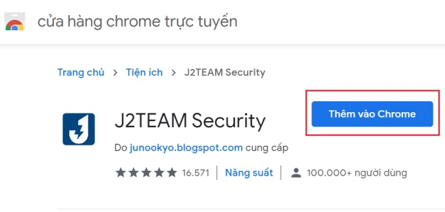 Khởi động trình duyệt và tìm kiếm tiện ích J2TEAM Security trên cửa hàng Google Chrome