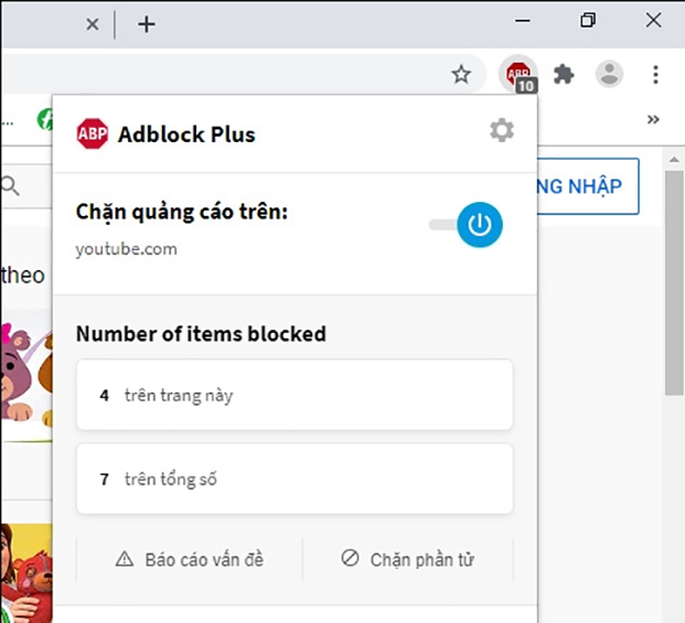 Adblock Plus còn hỗ trợ chế độ chặn phần tử trên trang vô cùng tiện lợi