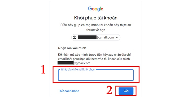 Nhập địa chỉ email dự phòng khi quên mật khẩu gmail