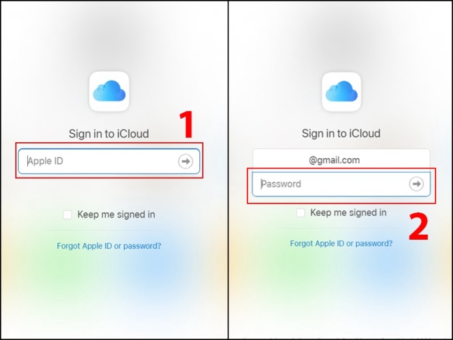 Nhập tên tài khoản và mật khẩu để đăng nhập iCloud trên máy tính bằng trình duyệt web