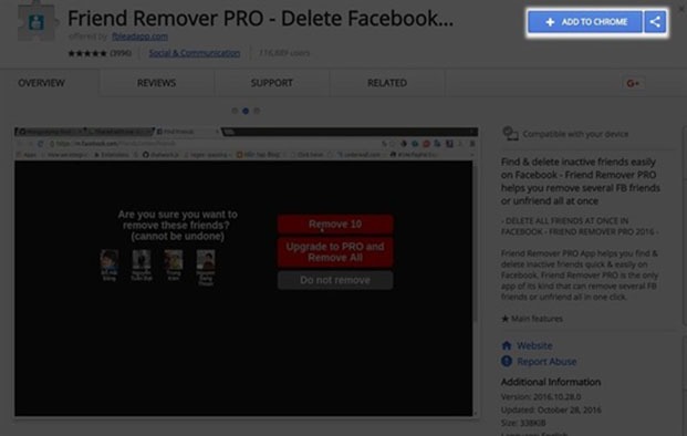 ดาวน์โหลดยูทิลิตี้ Friend Remover Pro บนเบราว์เซอร์ Chrome