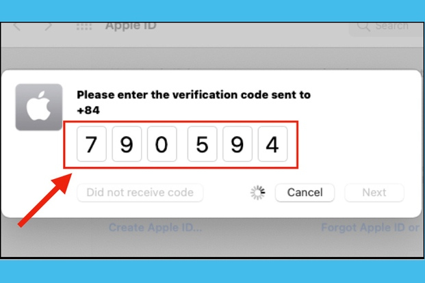 Nhập mã xác minh được gửi vào số điện thoại đã dùng để đăng ký tài khoản Apple (Nguồn: Internet)