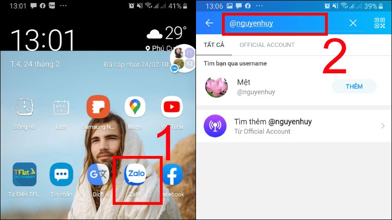 Tìm bạn Zalo bằng Username