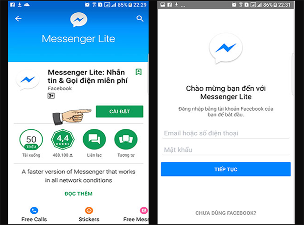 Cách đăng nhập Messenger Lite trên điện thoại