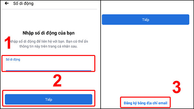 Nhập số điện thoại di động bạn đăng kí sử dụng Messenger