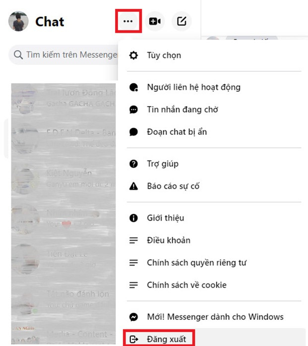 Bấm đăng xuất Messenger trên máy tình