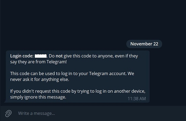 Nhập mã code đã nhận được trên Telegram trên máy tính