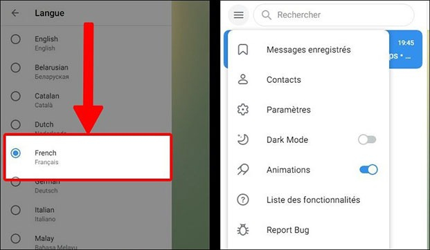 Chọn ngôn ngữ nước ngoài mà bạn muốn cài đặt cho Telegram