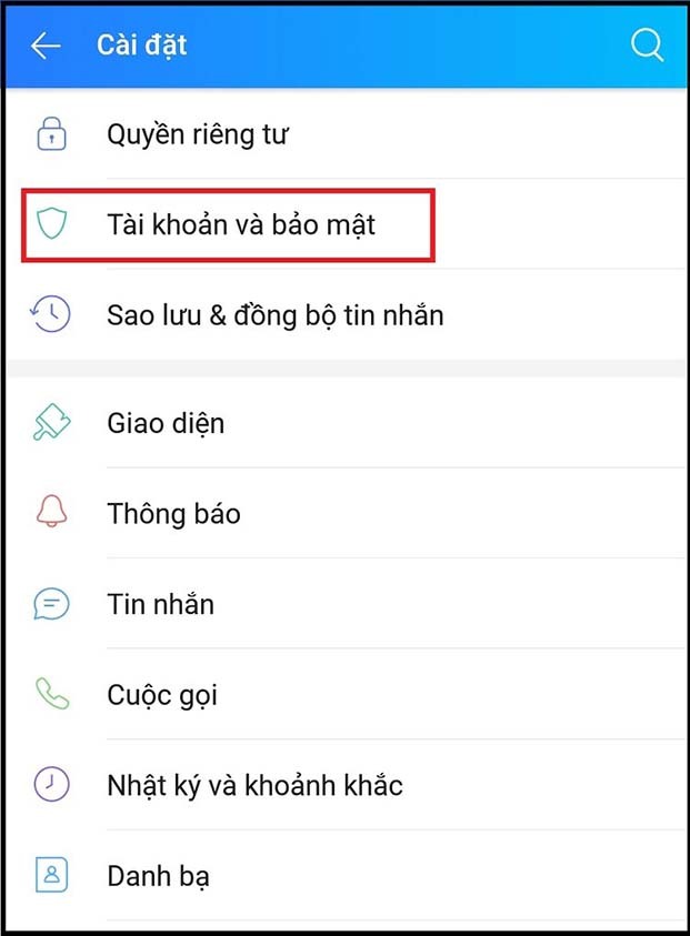 Chọn phần Tài khoản và đăng nhập tại danh mục vừa xuất hiện trên màn hình điện thoại