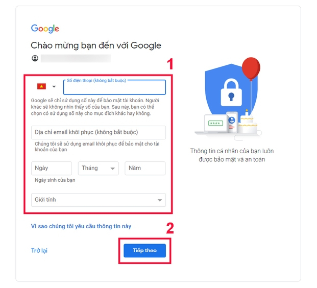 Cách bước đăng kí email