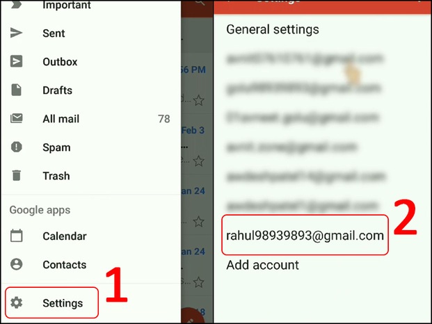 chọn phần Setting và chọn tài khoản gmail cần đổi mật khẩu