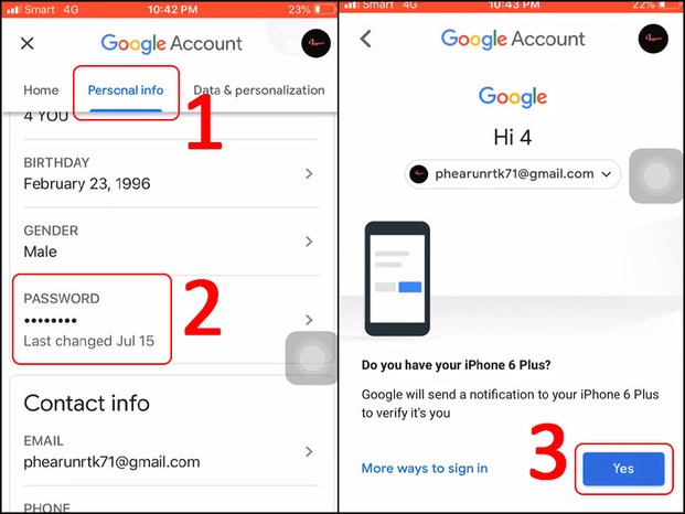 Xác nhận danh tính trước khi thay đổi mật khẩu gmail