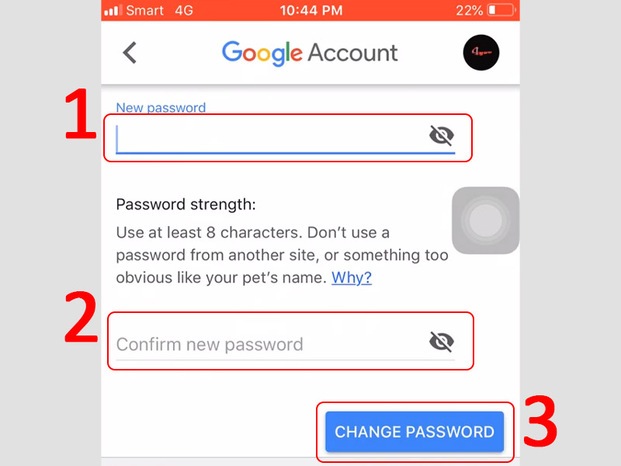 Nhập mật khẩu mới và chọn change password