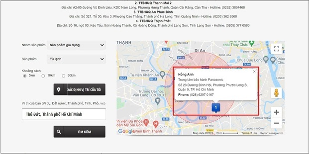 cách tra cứu trung tâm bảo hành Panasonic 3