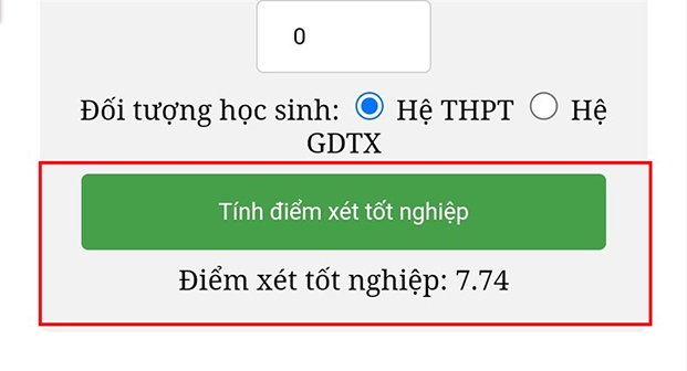 Nhấn chọn “Tính điểm xét tốt nghiệp