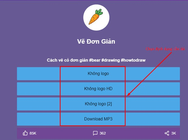 Chọn định dạng cần tải