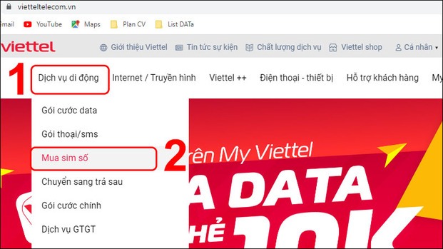 Chọn Dịch vụ di động, → Mua sim số (Nguồn: Internet)