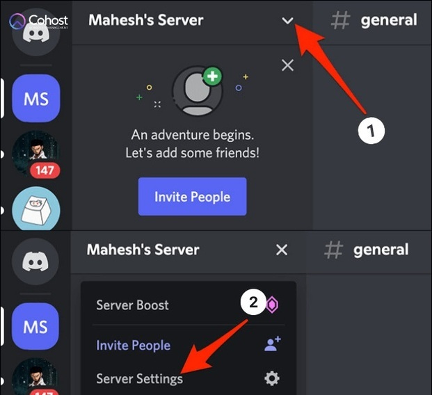 Vào Server Settings trên thanh menu (Nguồn: Internet)