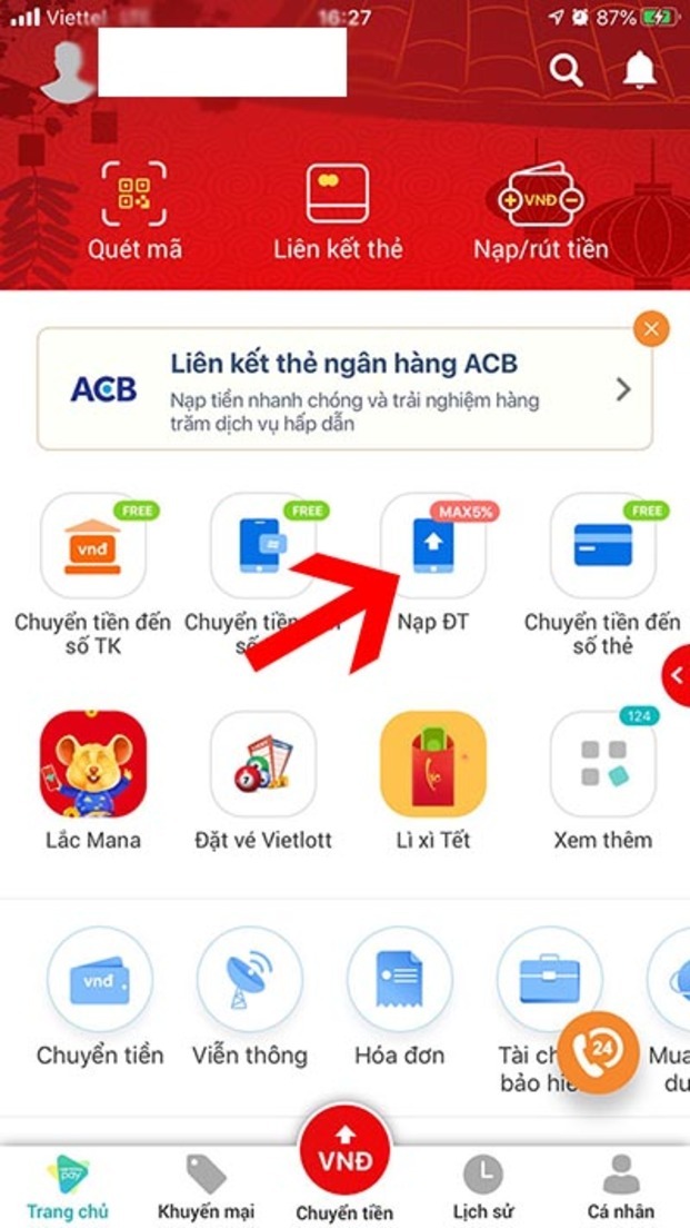 Nạp thẻ Viettel hộ bằng Viettel Pay