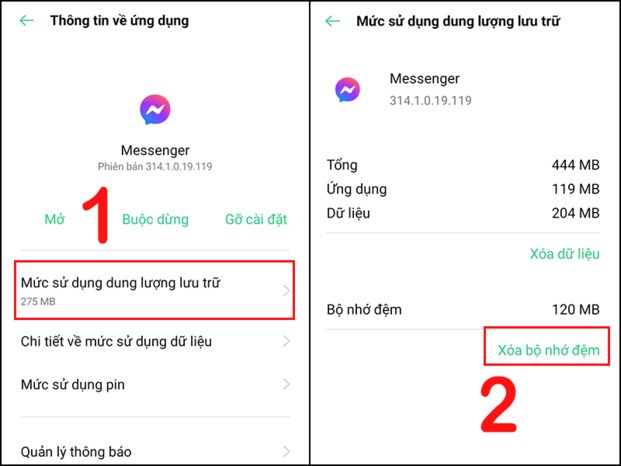 Xác nhận xóa dữ liệu ứng dụng Messenger