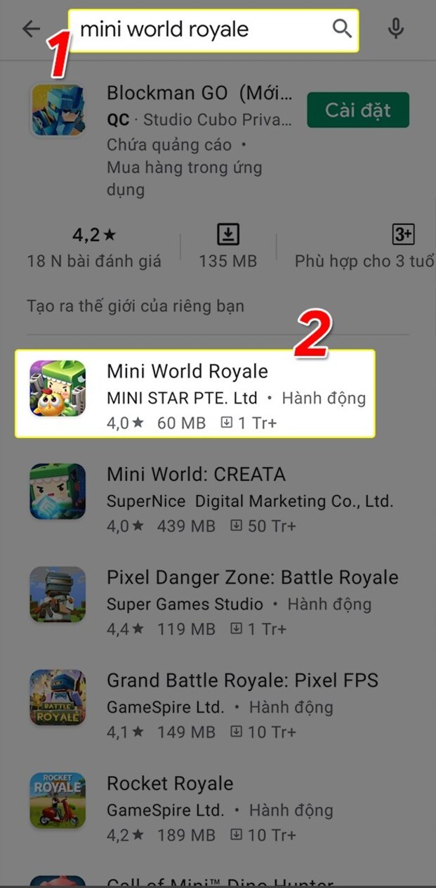 Bạn tìm kiếm game Mini World Royale (Nguồn: Internet)