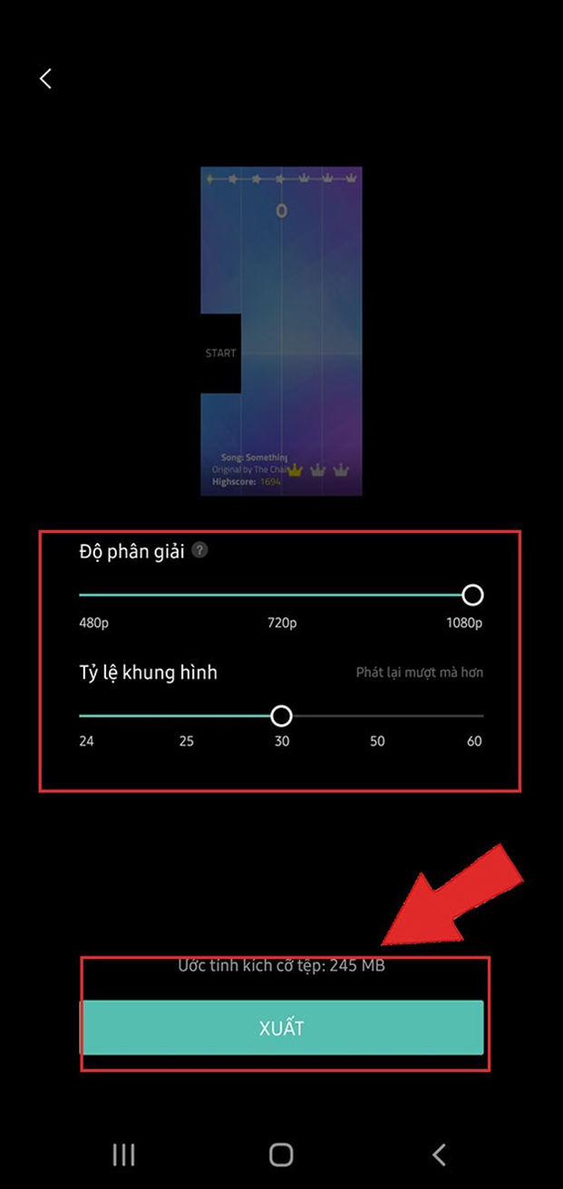 chọn tỉ lệ khung ảnh và độ phân giải của video để lưu