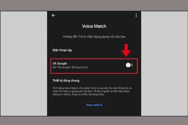 Tại mục Ok Google hãy gạt thanh sang phải để kích hoạt tính năng